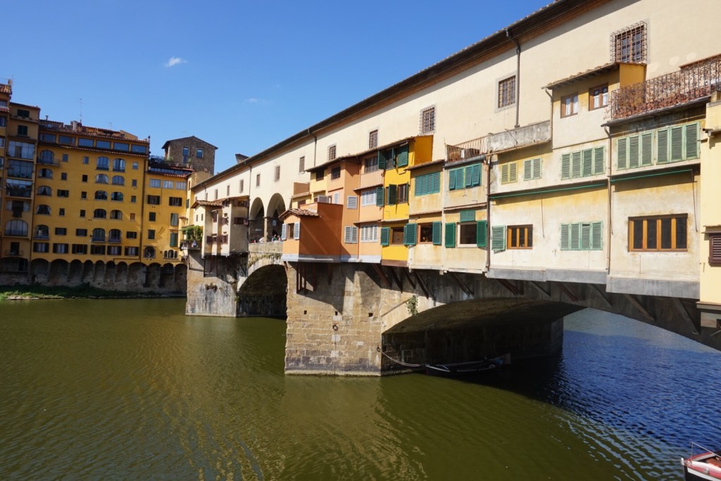 The Ponte Vecchio across the Arno, its shops overhanging the water