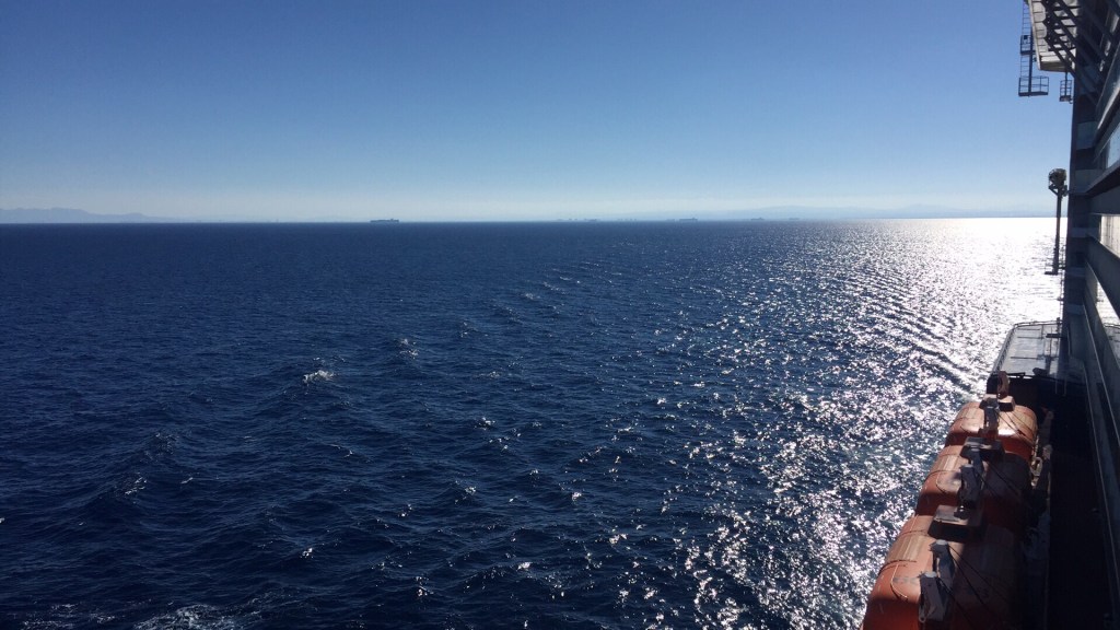 The open sea from the ship's rail on the way to Barcelona