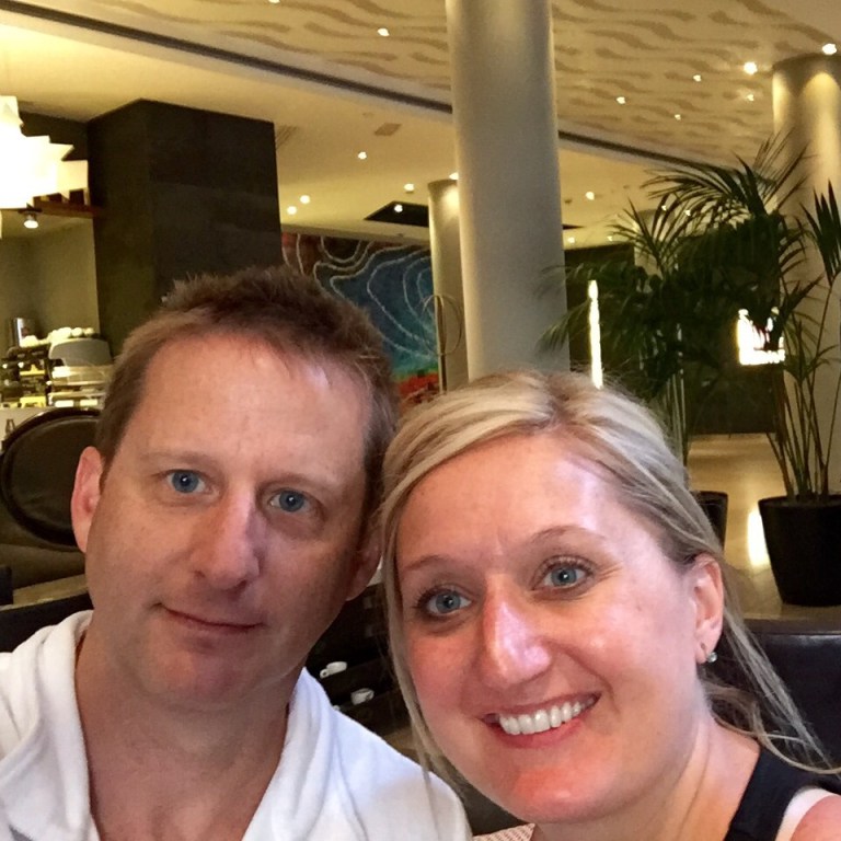 Chris and Jen in the Le Meridien lobby