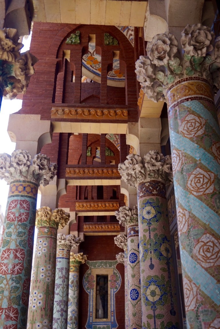 The mosaic-clad columns of the Palau de la Musica