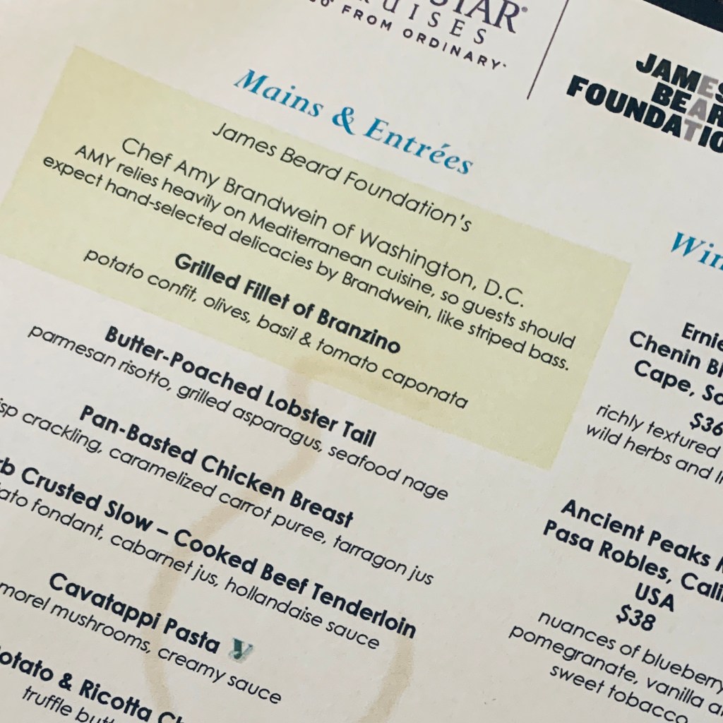 The evening's printed dinner menu